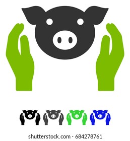 Pig Care Hands flat vector pictograph. Pig Care Hands icon with gray, black, blue, green color versions.