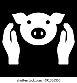 Pig Care Hands vector icon. Flat white symbol. Pictogram is isolated on a black background. Designed for web and software interfaces.