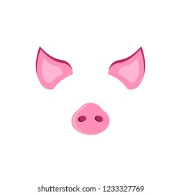 Pig carnival mask ears and piglet, piggy symbol, photo-booth smartphone mask mockup photo app design