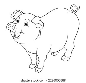 Pig Cartoon Animal Illustration BW