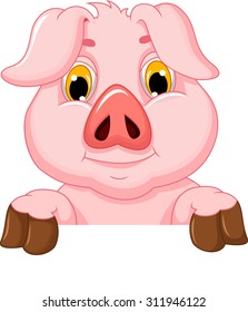 pig cartoon with blank board 