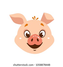 Pig cartoon character icon. Pig emoji smiling face.