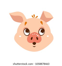 Pig cartoon character icon. Pig emoji pensive face.
