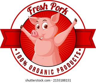 Pig cartoon character logo for pork products illustration