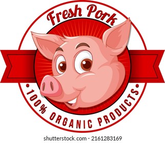 Pig cartoon character logo for pork products illustration