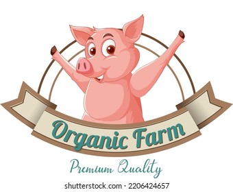 Pig cartoon character logo for pork products illustration