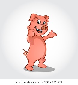 Pig cartoon character smiling and giving thumb up