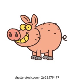 Pig cartoon character standing and smiling. Vector Illustration