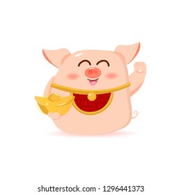 Pig cartoon characters, mascot richness and wealth, Happy Chinese New Year, 2019, cute vector