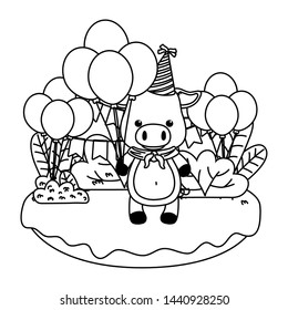 Pig cartoon with happy birthday icon design