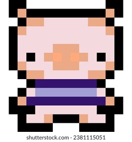 Pig cartoon icon in pixel style