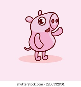 Pig Cartoon Mascot Funny Vector Smile Happiness Fun Cute Farm Illustration Cute Pink