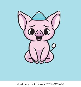 Pig Cartoon Mascot Funny Vector Smile Happiness Fun Cute Farm Illustration Cute Pink