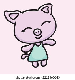 Pig Cartoon Mascot Funny Vektor Lächeln Frohes Fest Farm Illustration Cute Pink