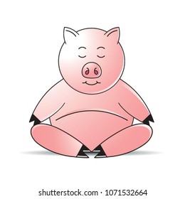 pig cartoon or mascot meditating vector drawing