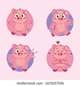 pig cartoon mascot sticker design