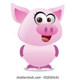 Pig Cartoon - Pink Happy Piggy