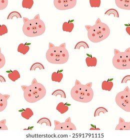 Pig cartoon seamless pattern illustration