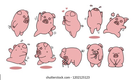pig cartoon several motion vector isolated hand drawn illustration