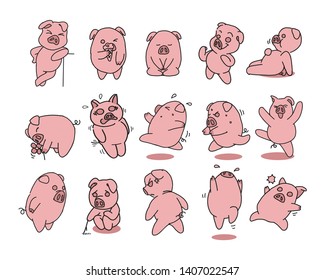 pig cartoon several motion vector isolated hand drawn illustration