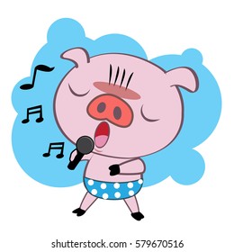 Pig cartoon sing a song vector 10