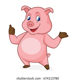 Pig cartoon smiling and giving thumb up isolated in white background