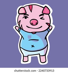 pig cartoon  sticker vector design