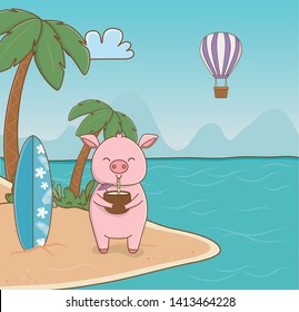 Pig cartoon and summer season design