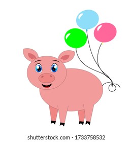 Pig cartoon vector illustration, farm animal 
