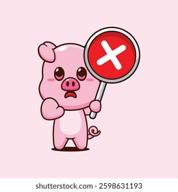 Pig cartoon vector illustration with wrong sign
Design element for poster, brochure, web, mascot, sticker, logo and icon.