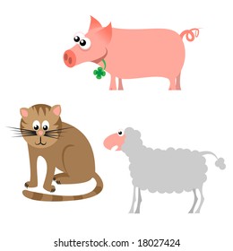 Pig, cat y sheet - ilustraciones de vectores de dibujos animados