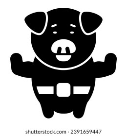 Pig in a champion belt solid icon, cute funny animals concept, strong piggy winner vector sign on white background, glyph style icon for mobile concept and web design. Vector graphics