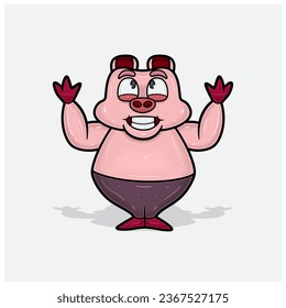 Pig Character Cartoon With Looking Up. Vectors and Illustrations.