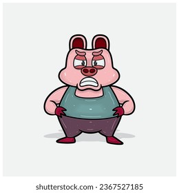 Pig Character Cartoon With Stand up and Angry. Vectors and Illustrations.