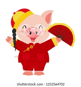 pig character chinese costume illustration