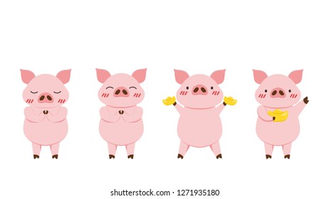 Pig character design. cartoon vector.