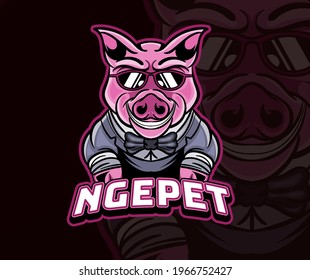 pig character esport mascot logo design template