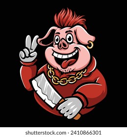 pig character holding knife vector