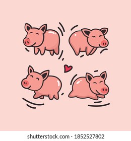 Pig character logo set. Pig's set logo vector illustration. collection of expression pig icon
