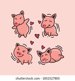 Pig character logo set. Pig's set logo vector illustration. collection of expression pig icon