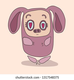 Pig character. Lover pig with hearts in the eyes.

