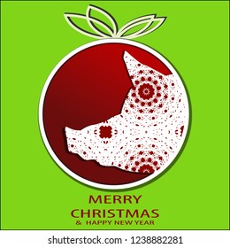  Pig  character for postcard. Congratulations on Christmas. Chinese New Year.