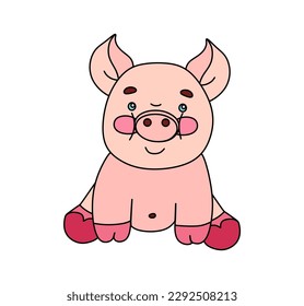 Pig character Vector color doodle illustration isolated on white