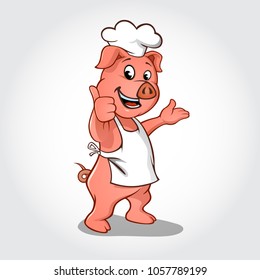 Pig chef cartoon character giving thumbs up