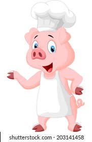 Pig chef cartoon presenting