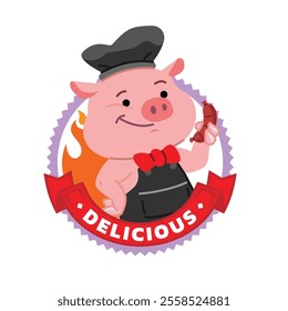 Pig Chef Cute Logo Design. Flat Vector Illustration In Cartoon Style.