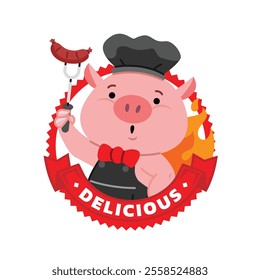 Pig Chef Cute Logo Design. Flat Vector Illustration In Cartoon Style.