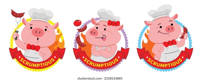 Pig Chef Cute Logo Design. Flat Vector Illustration In Cartoon Style.