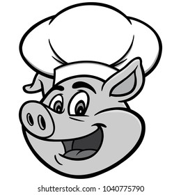 Pig with Chef Hat Illustration - A vector cartoon illustration of a Pig with a Chef Hat.