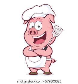 Pig chef holding a spatula